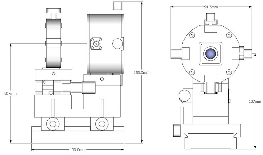 Габаритные размеры механического держателя с установленным излучателем/детектором